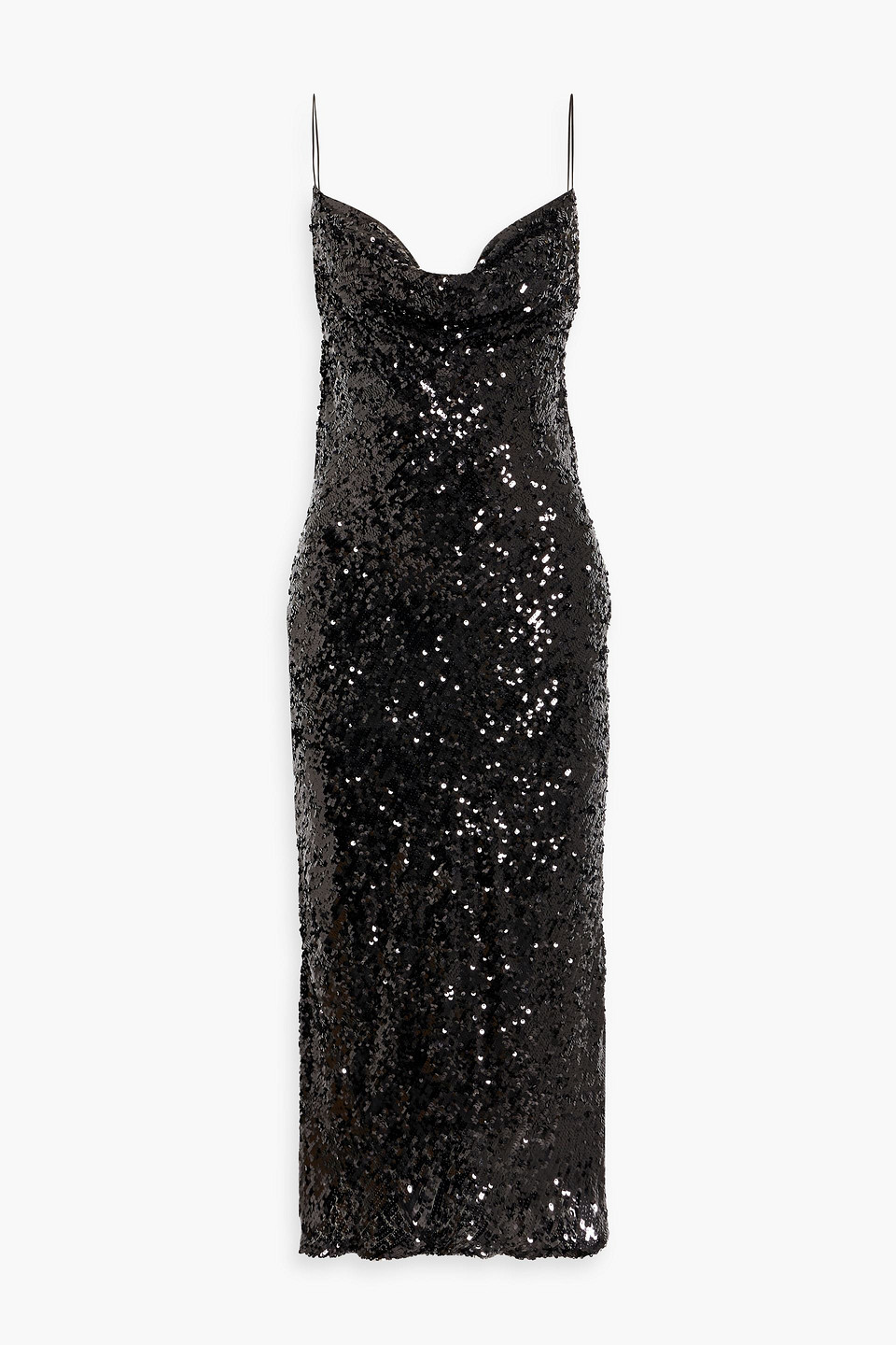 Lapointe Draped Sequined Chiffon Midi Dress In Black