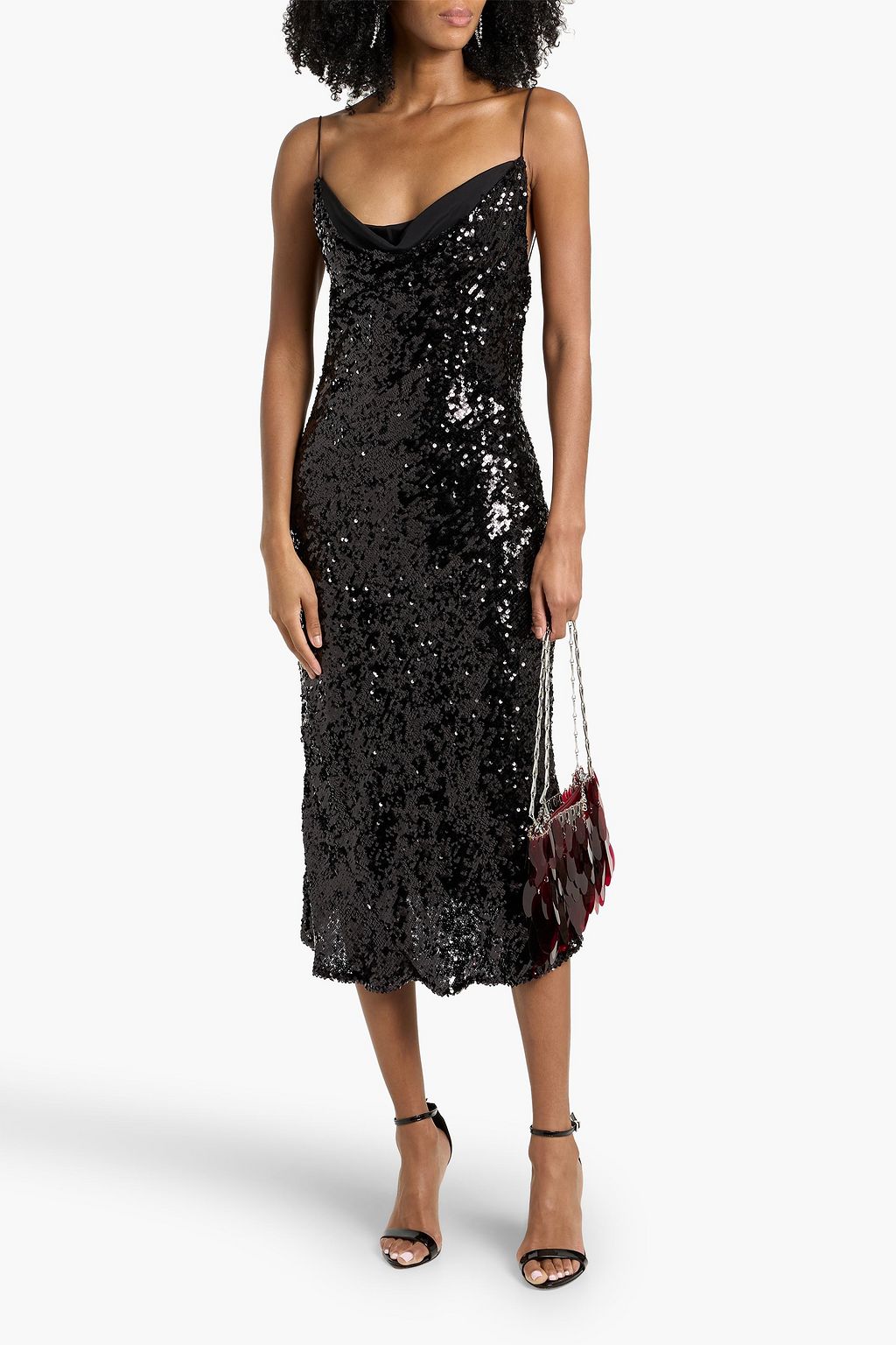 LAPOINTE Draped sequined chiffon midi dress
