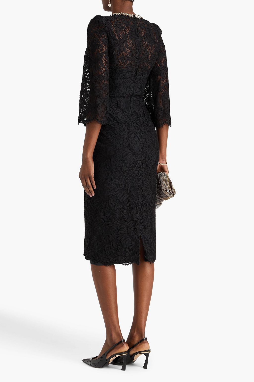 JENNY PACKHAM فستان متوسط الطول من الدانتيل المفرّغ المصنوع من مزيج من القطن ومزين بالكريستال