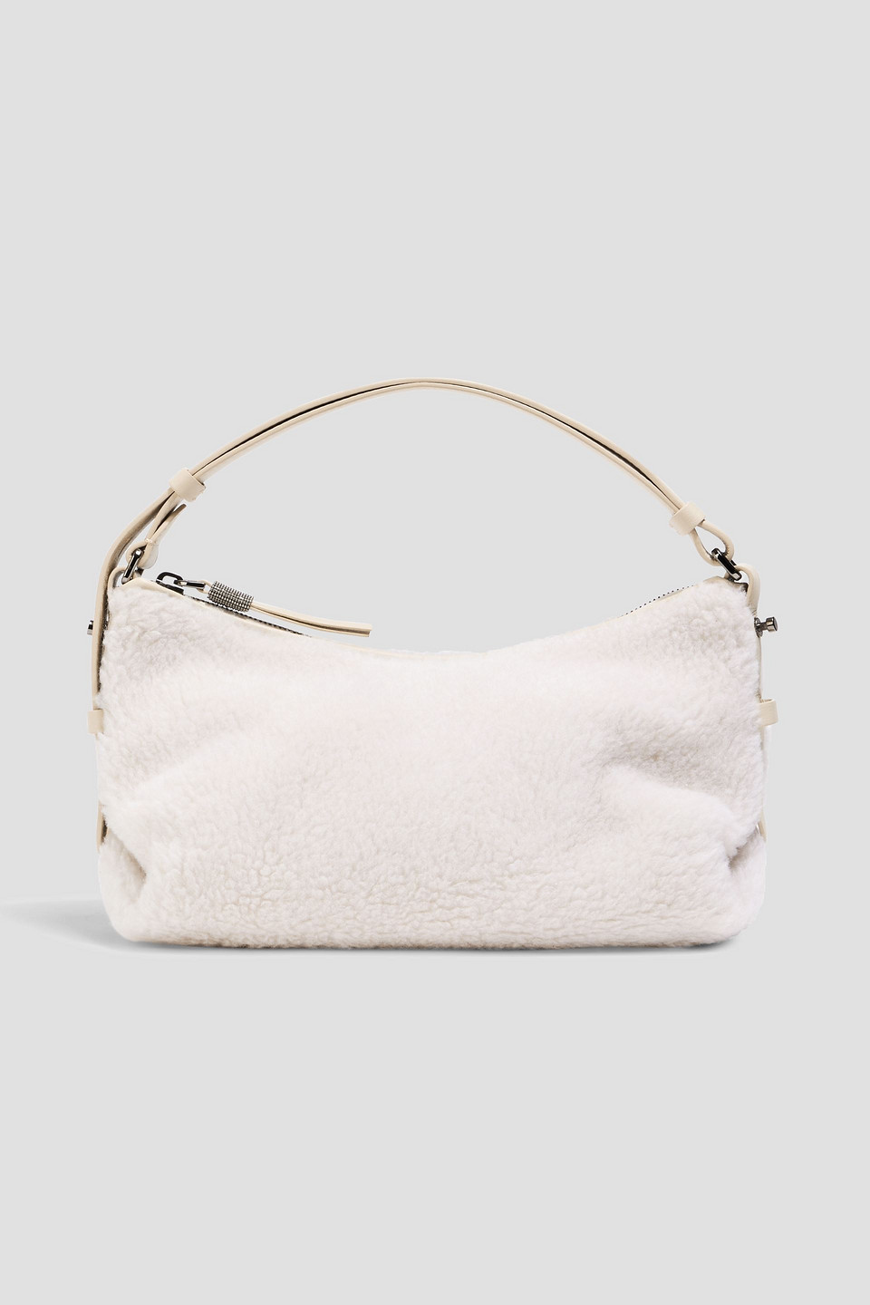 Brunello Cucinelli Leather-trimmed Wool-blend Shoulder Bag In White