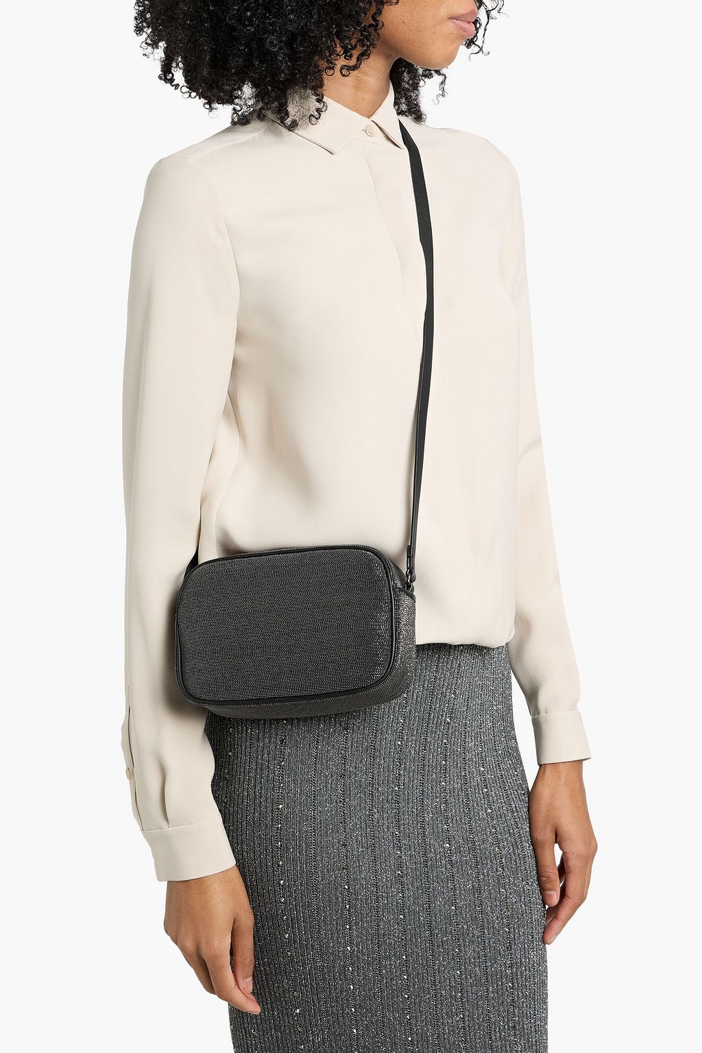 BRUNELLO CUCINELLI حقيبة كتف من الجلد مزينة بالخرز