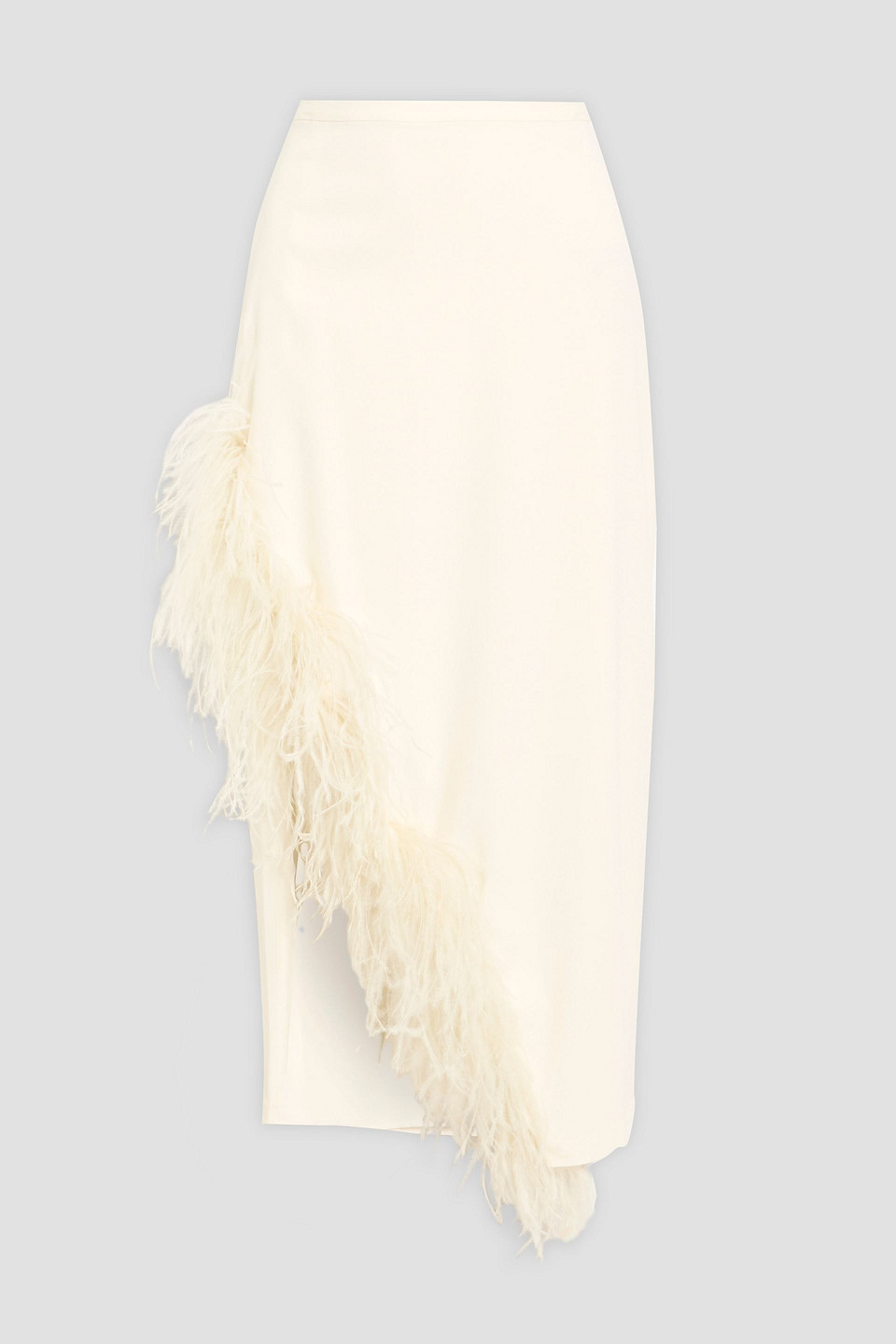 Lapointe Feather-trimmed Crepe Midi Skirt In White