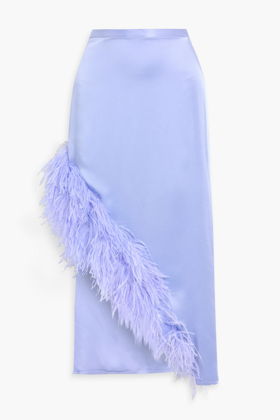 Lapointe Feather-trimmed Satin-crepe Midi Skirt In Purple