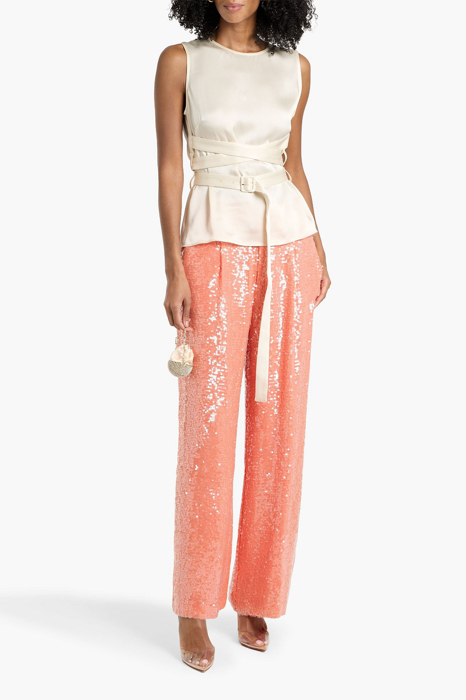 Lapointe Belted Satin-crepe Top In White