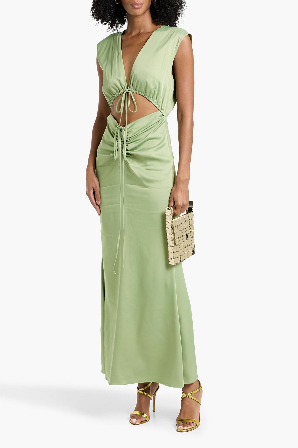 LAPOINTE Ruched cutout satin maxi dress