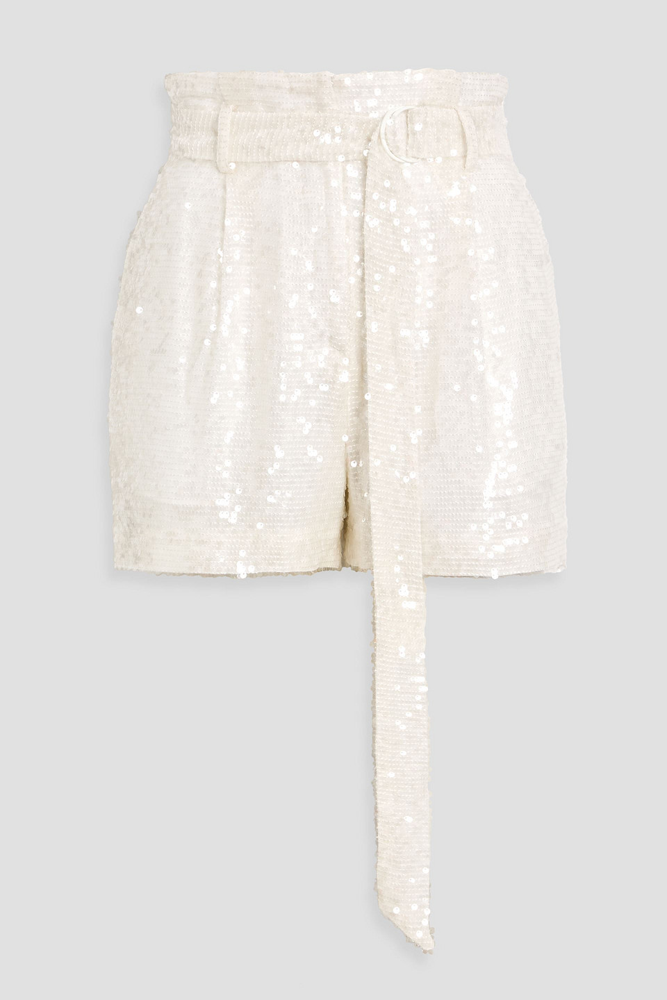 Lapointe Belted Sequined Chiffon Shorts In White