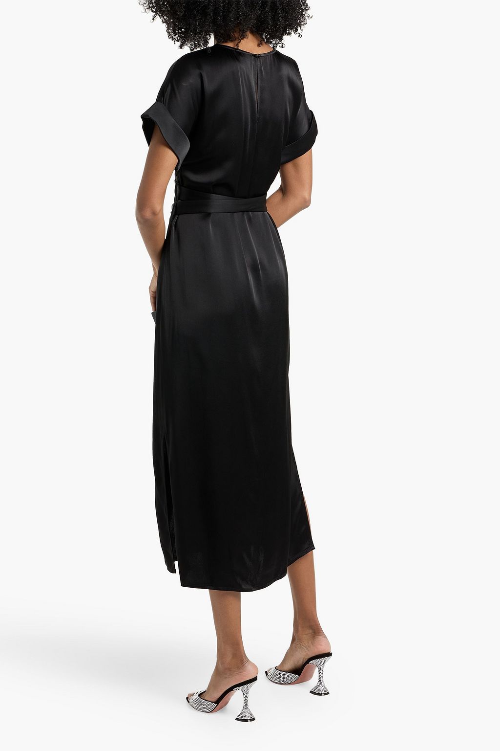 LAPOINTE Belted satin-crepe midi dress