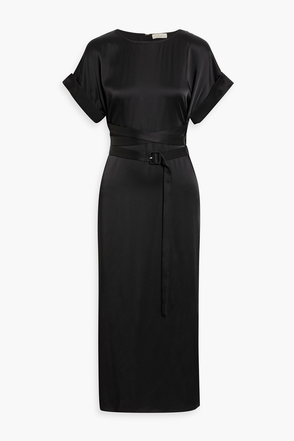 Lapointe Belted Satin-crepe Midi Dress In Black