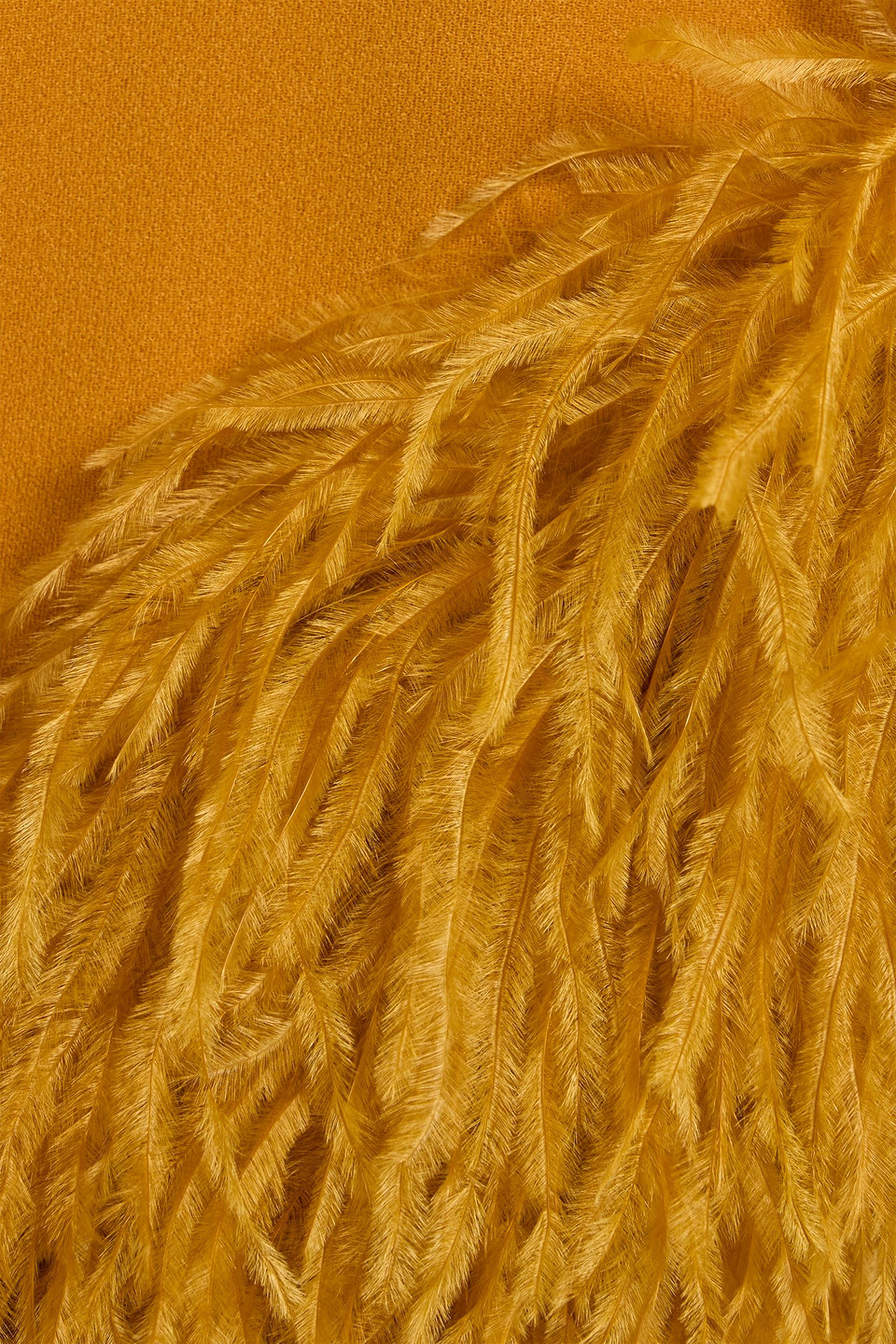 Lapointe Asymmetric Feather-trimmed Crepe Tunic In Yellow