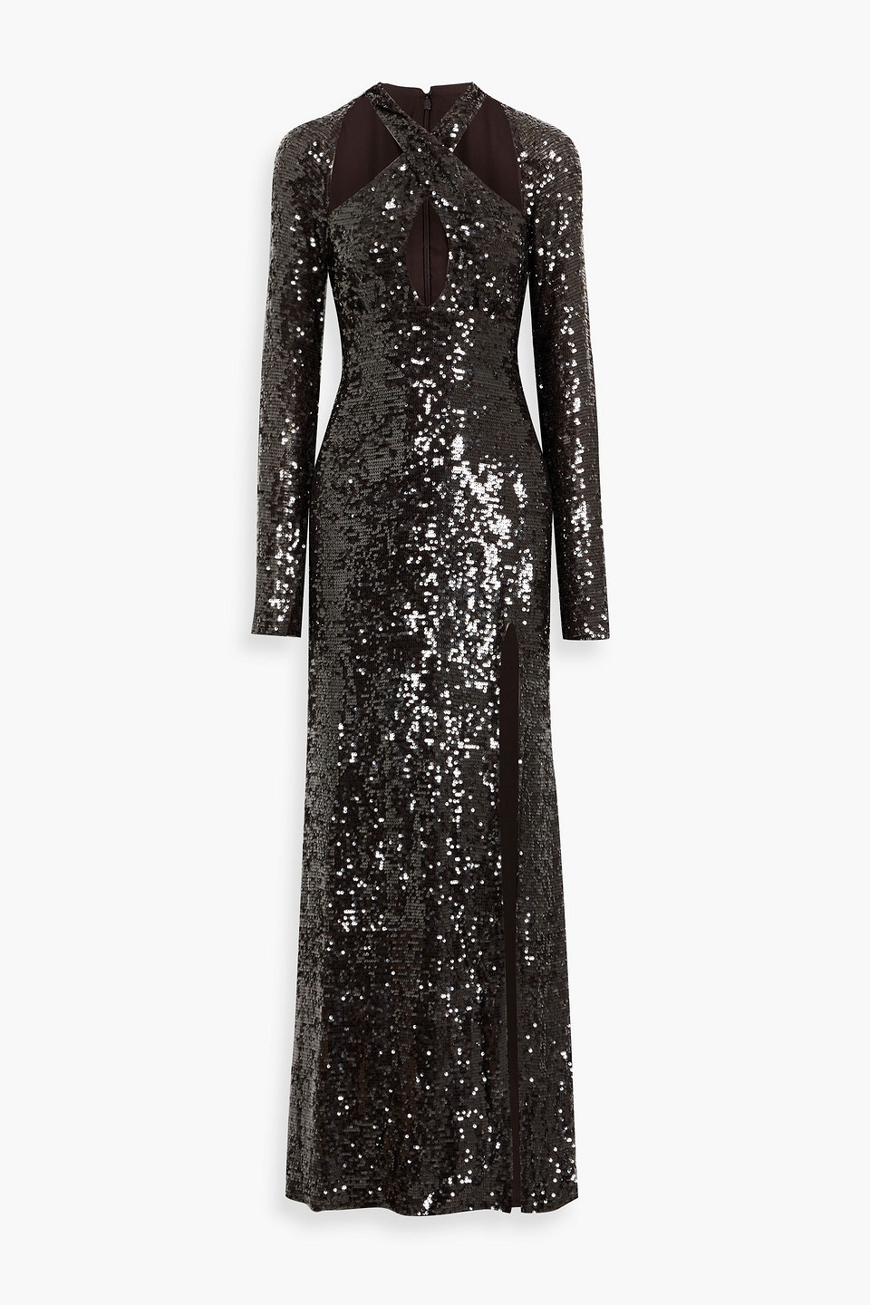 Lapointe Cutout Sequined Chiffon Gown In Brown