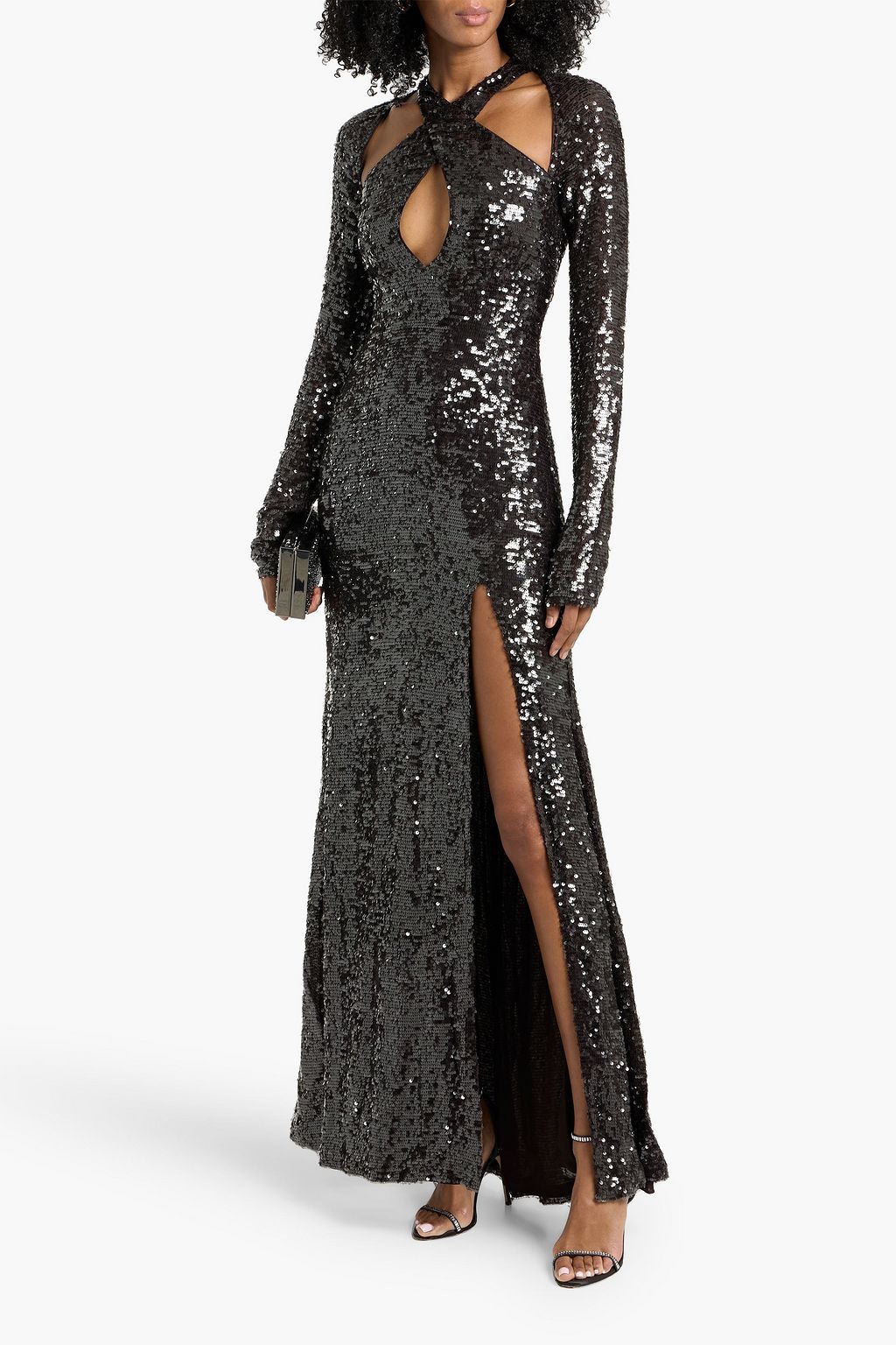 LAPOINTE Cutout sequined chiffon gown