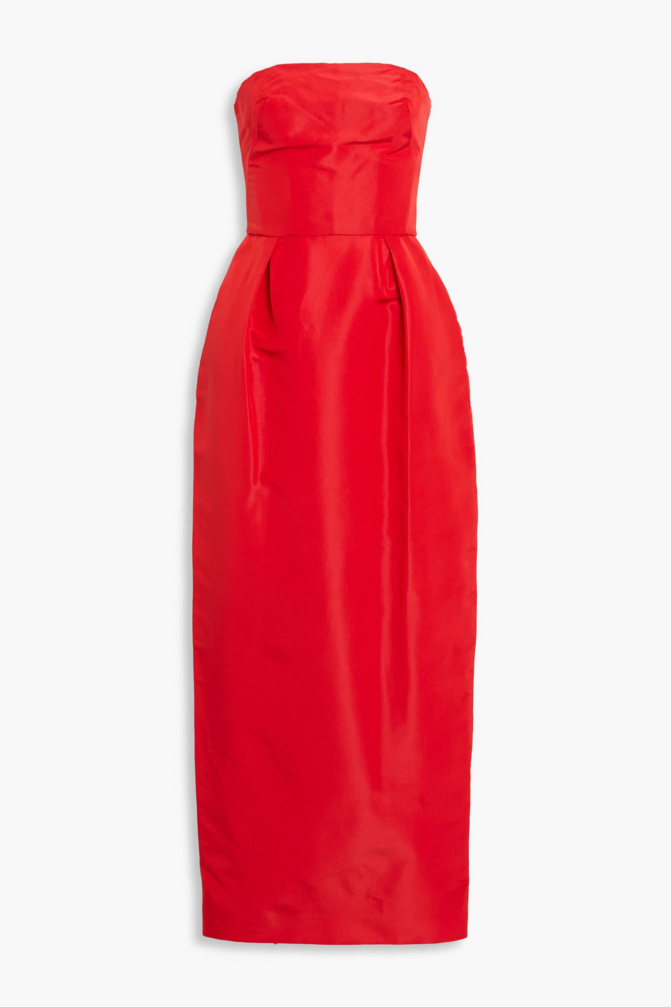 monique lhuillier - strapless pleated faille midi dress - red - us 2
