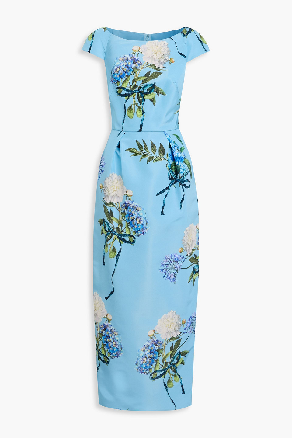monique lhuillier - floral-print silk-faille gown - blue - us 10