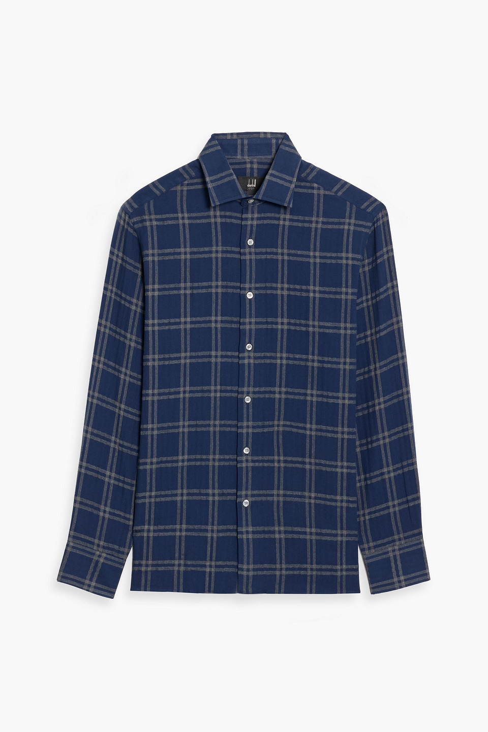 dunhill - checked cotton-blend flannel shirt - blue - s