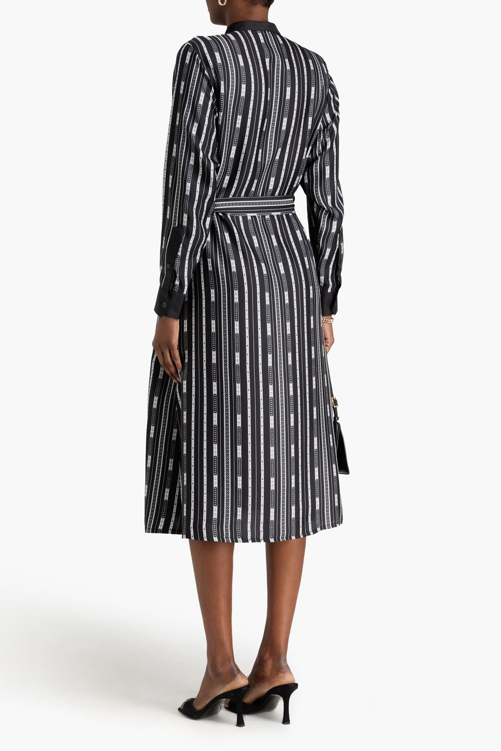 OFFICINE GÉNÉRALE فستان متوسط الطول "إيفي" من التويل الحريري المطبّع برسومات مزوّد بحزام