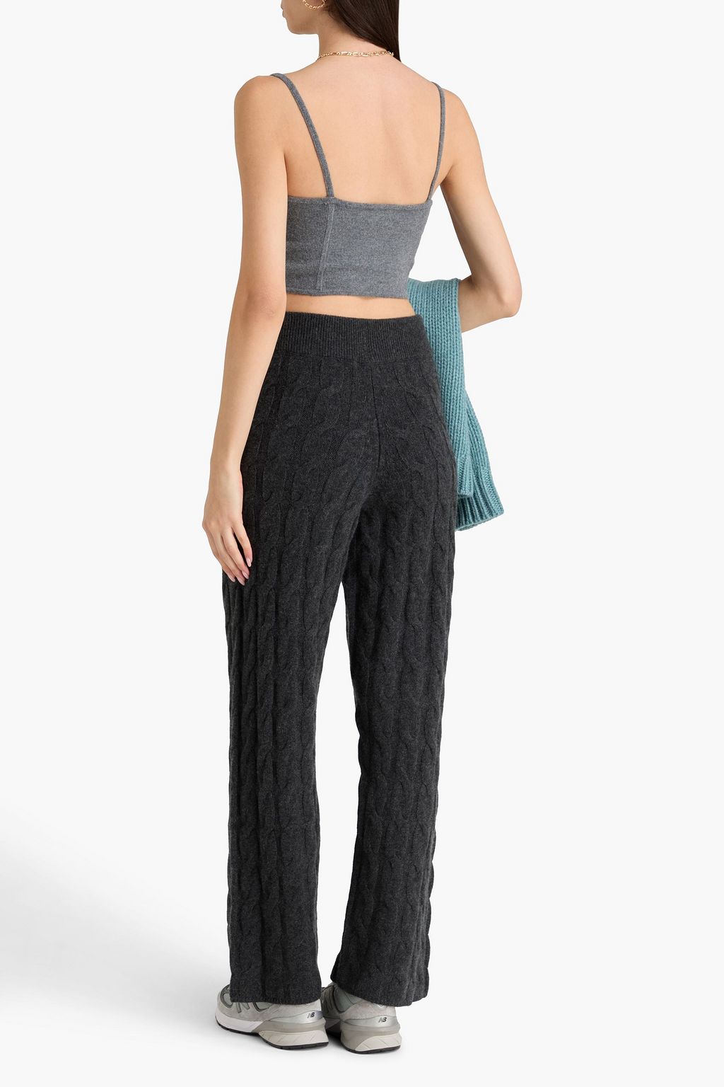 LE KASHA بنطال "تريفيز" بأرجل واسعة من الكشمير بحبكة مجدولة