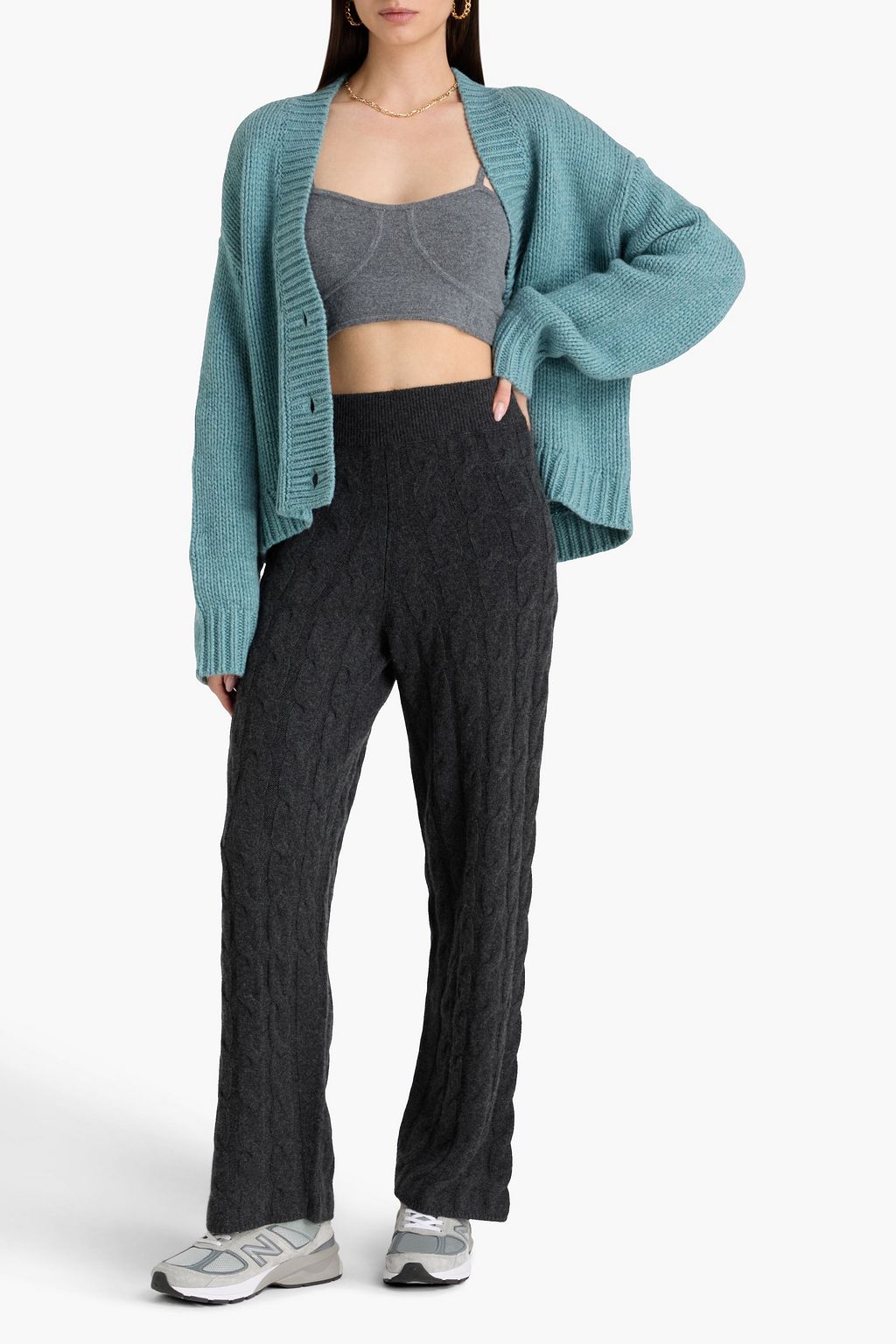 LE KASHA بنطال "تريفيز" بأرجل واسعة من الكشمير بحبكة مجدولة