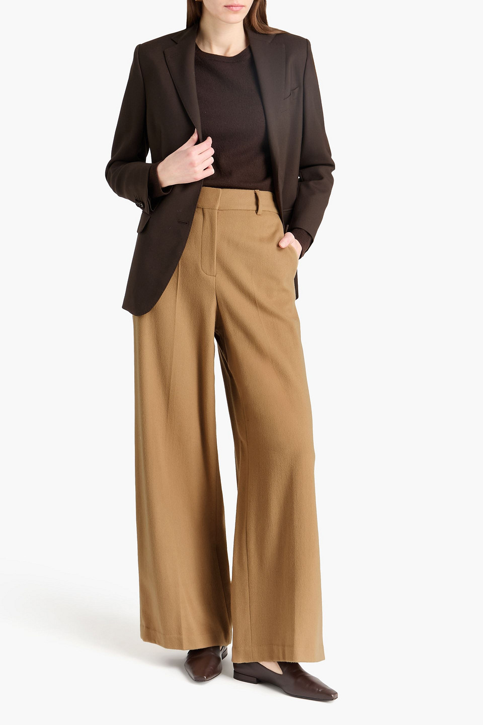  Officine Générale - Hose „rosa“ Mit Weitem Bein Aus Flanell Aus Einer Woll-kaschmirmischung - Neutral - Fr 36 