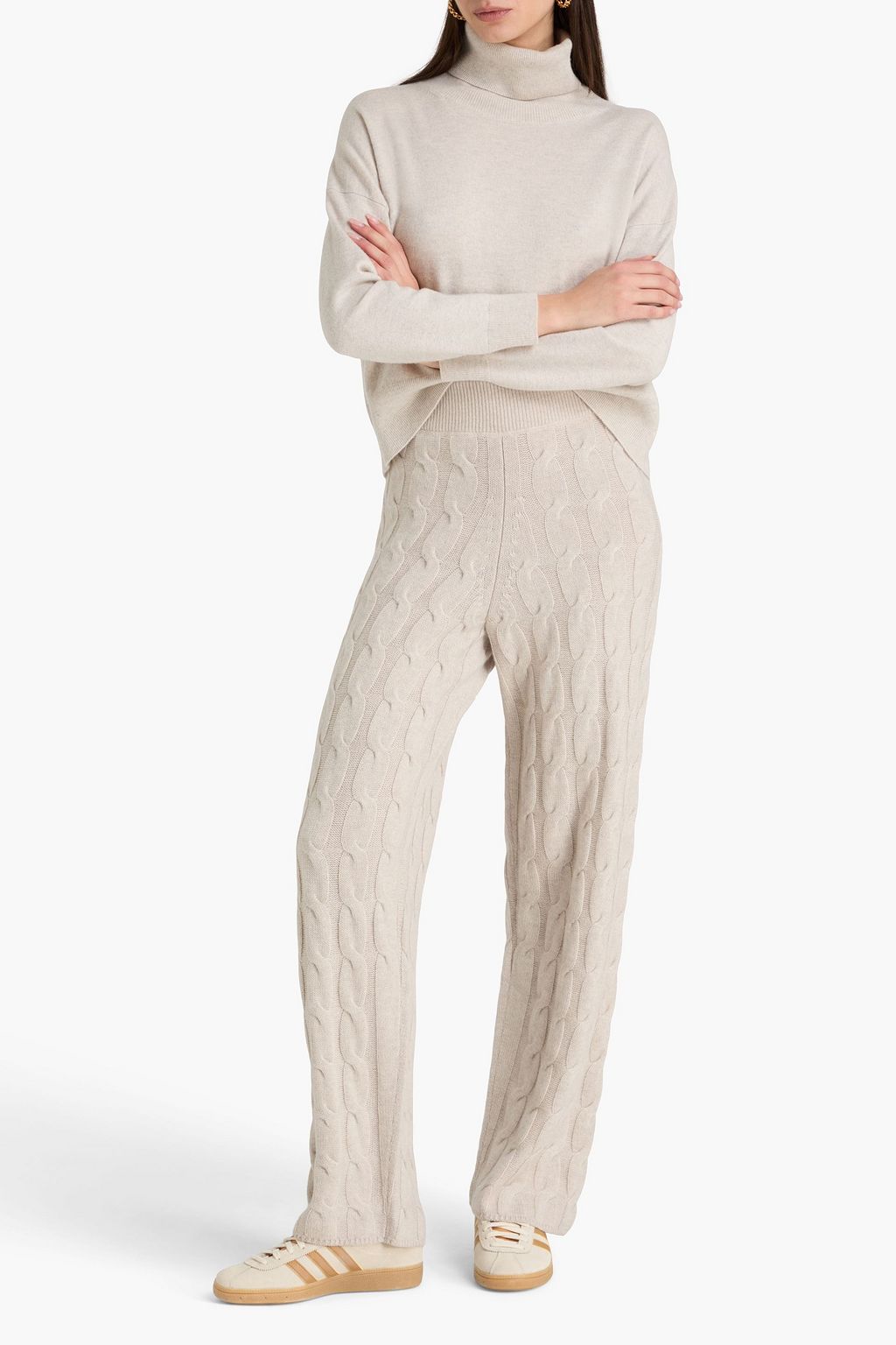 LE KASHA بنطال "تريفيز" بأرجل واسعة من الكشمير بحبكة مجدولة