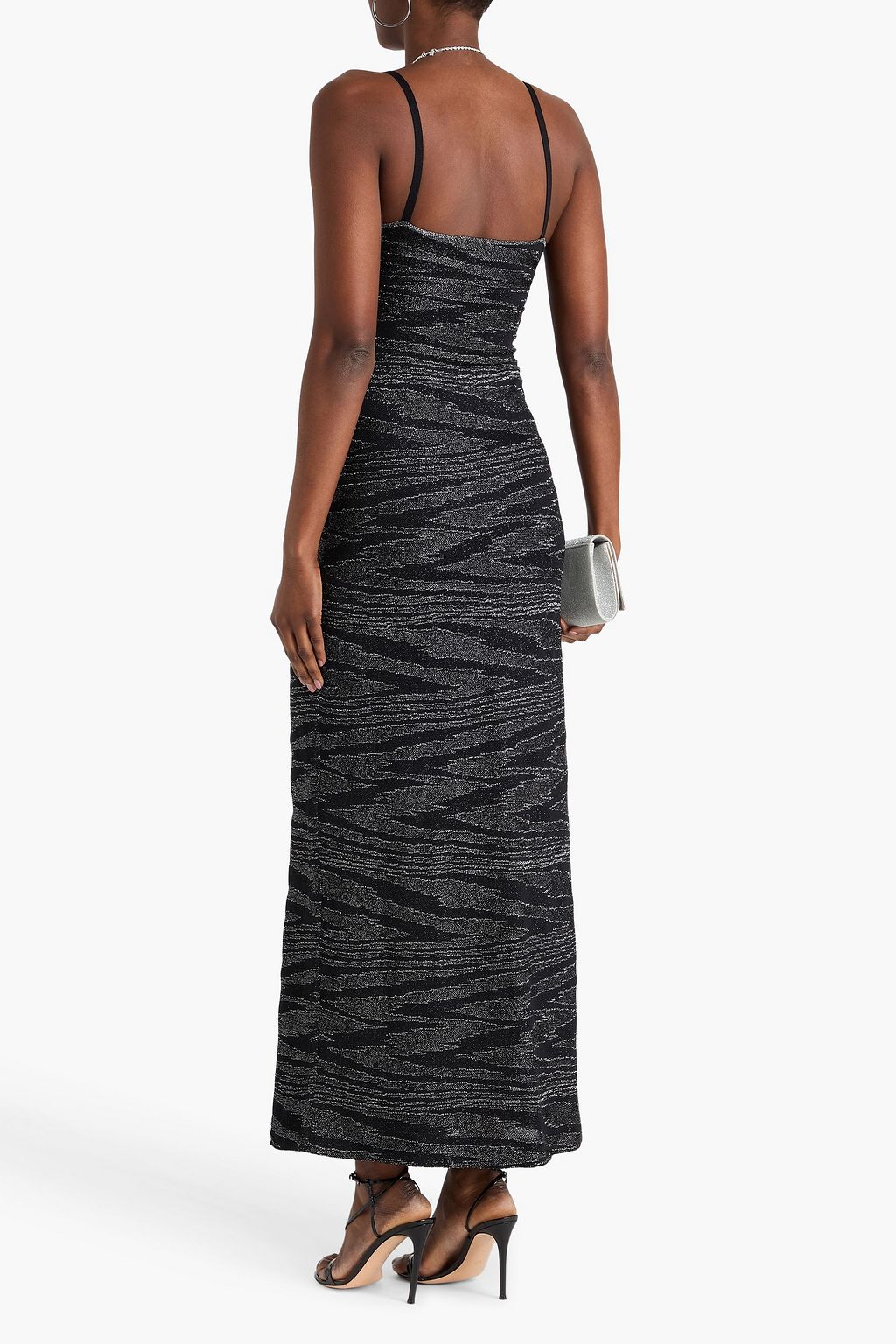 MISSONI فستان طويل من نسيج بحبكة كروشيه بلون معدني