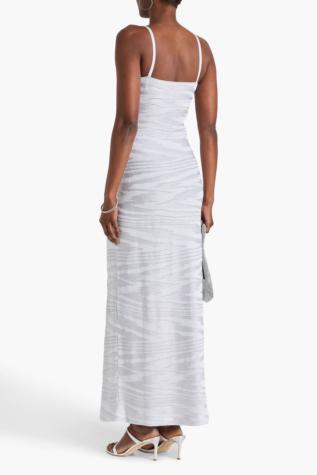 MISSONI فستان طويل من نسيج بحبكة كروشيه بلون معدني