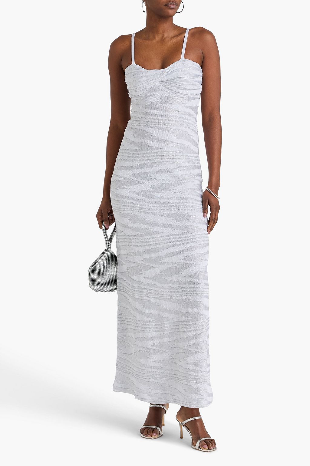 MISSONI فستان طويل من نسيج بحبكة كروشيه بلون معدني