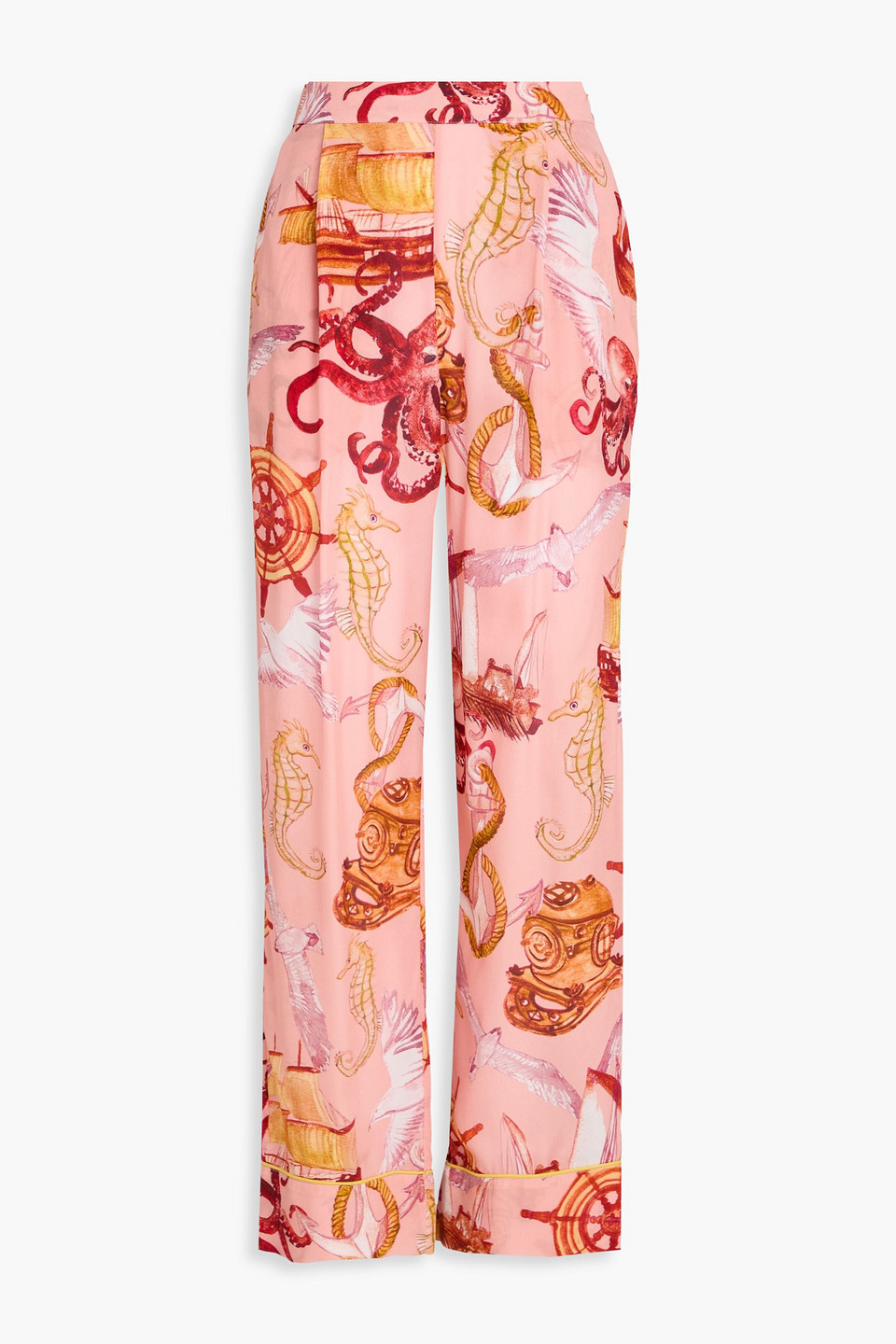 farm rio - printed crepe de chine tapered pants - pink - m