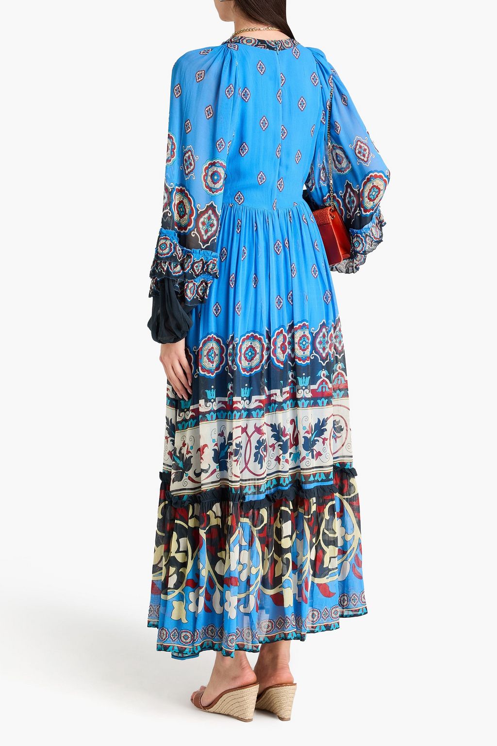 FARM RIO Gathered printed georgette maxi dress | THE OUTNET