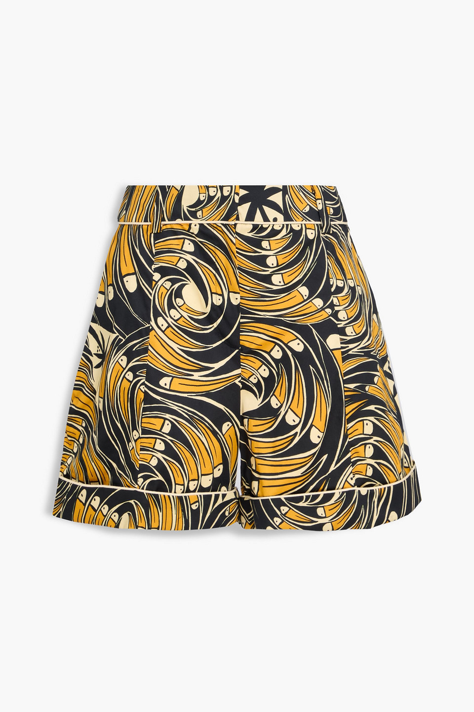 farm rio - printed cotton-blend poplin shorts - black - xxs