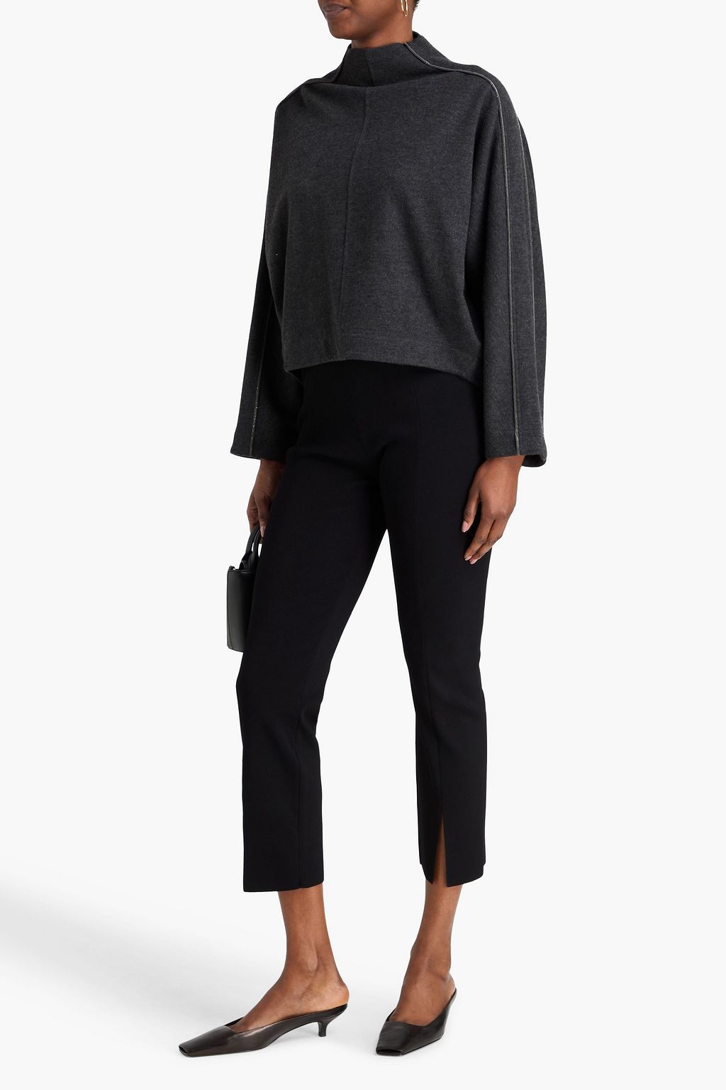 BRUNELLO CUCINELLI كنزة رياضية بياقة مرتفعة مصنوعة من مزيج الكشمير مزينة بالخرز