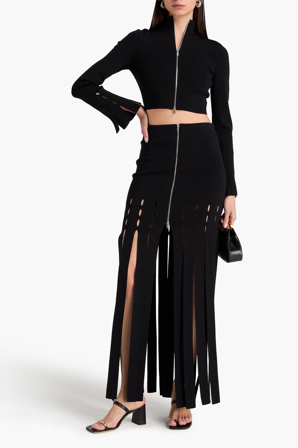 NANUSHKA Fringed stretch-knit maxi skirt