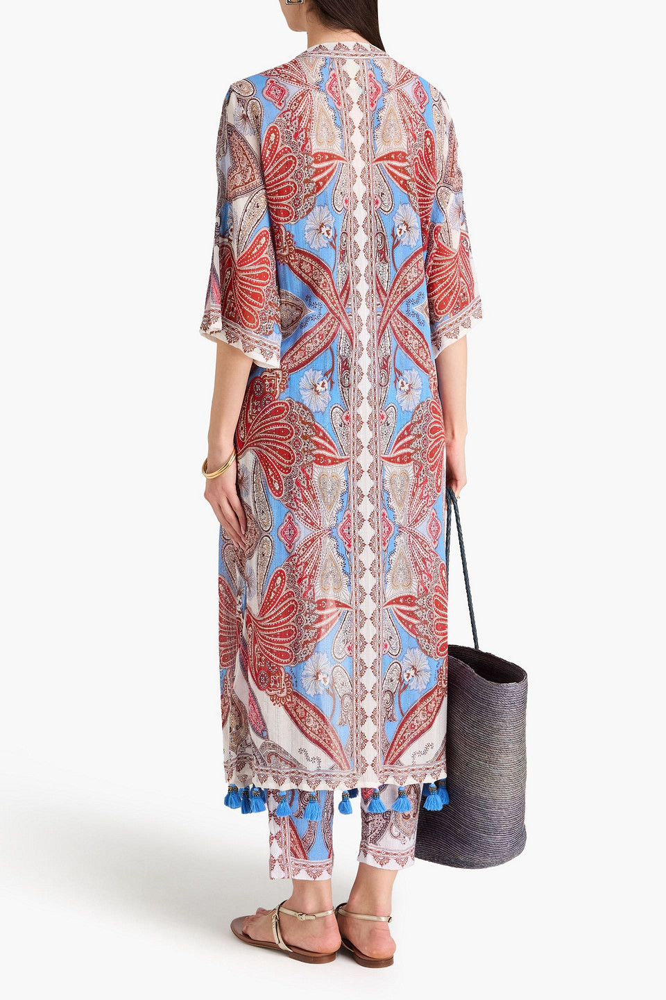  Farm Rio - Strandkleid Aus Gaze Aus Einer Baumwollmischung Mit Paisley-print Und Troddeln - Blau - S 