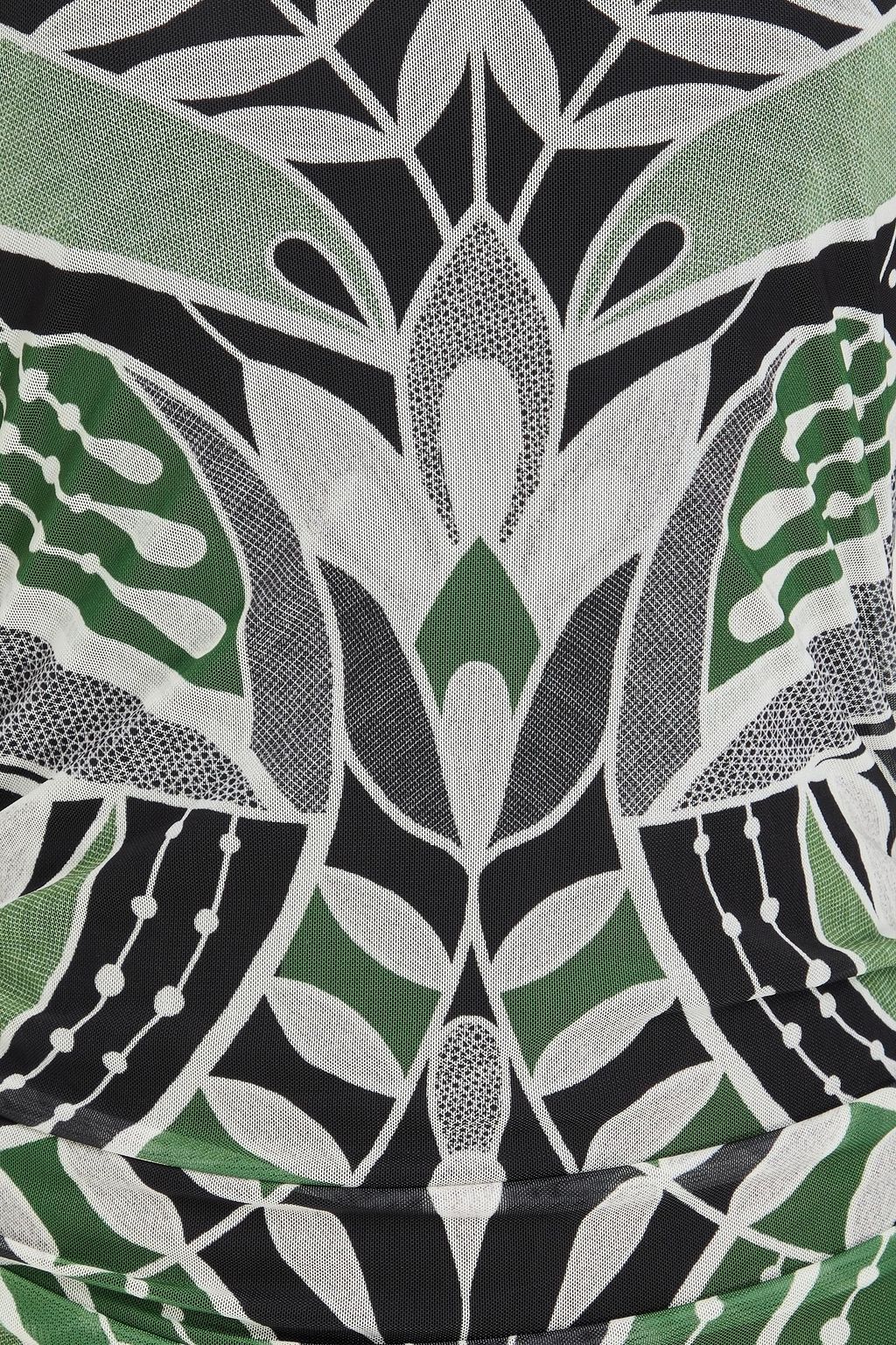 FARM RIO Ruched printed stretch-mesh dress