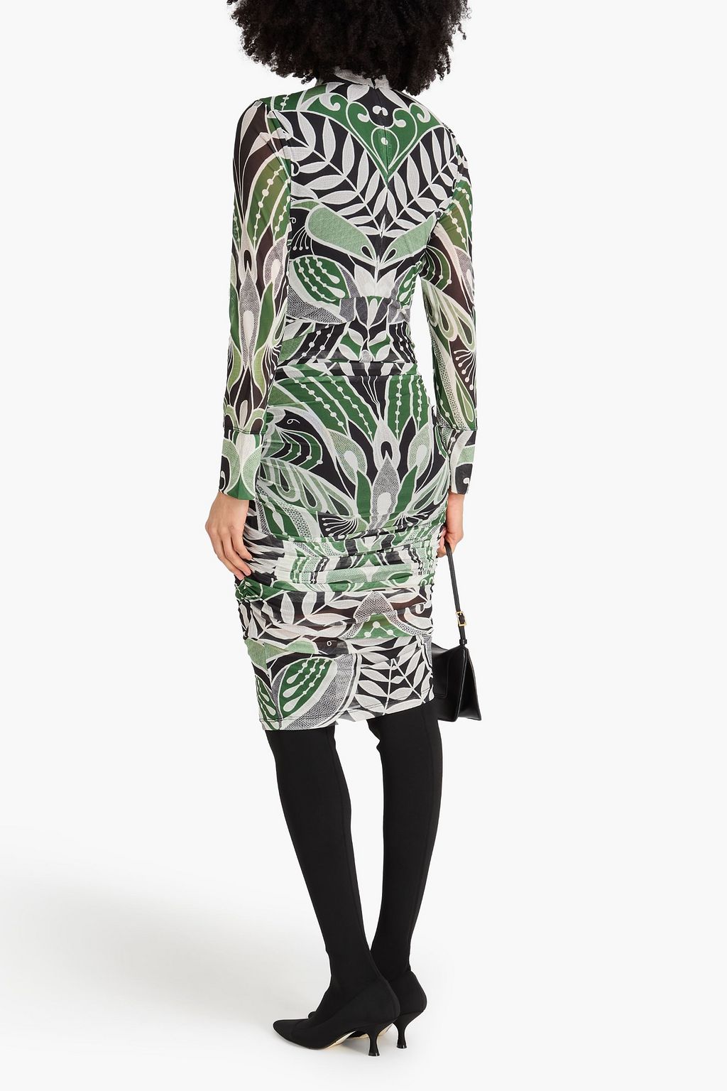 FARM RIO Ruched printed stretch-mesh dress