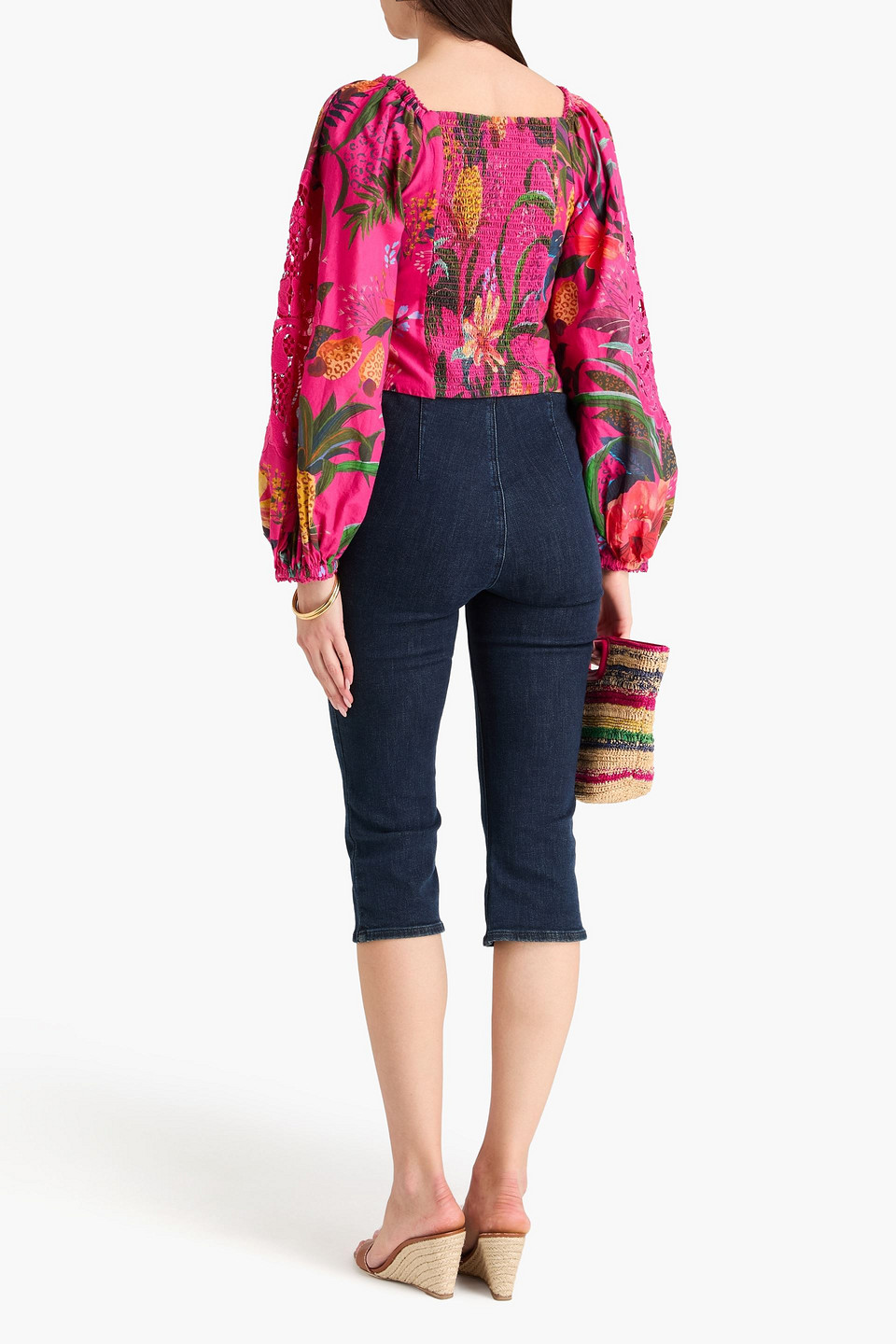  Farm Rio - Cropped Oberteil Aus Baumwollmusselin Mit Floralem Print Und Spitzeneinsätzen - Pink - Xxs 