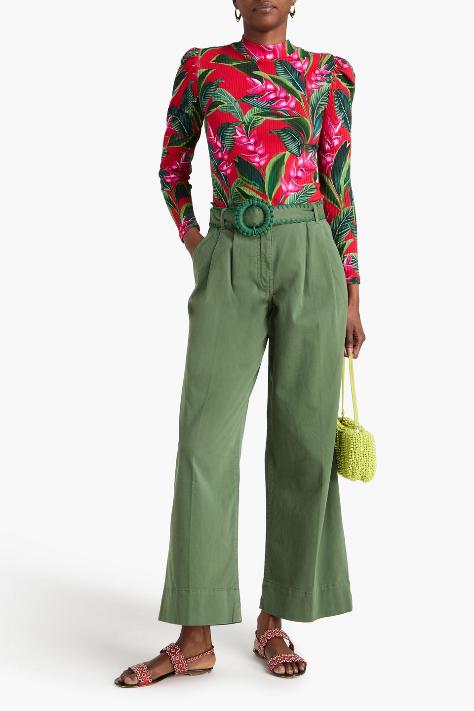  Farm Rio - Gerippter Body Aus Jersey Aus Stretch-baumwolle Mit Floralem Print Und Rollkragen - Rot - Xs 
