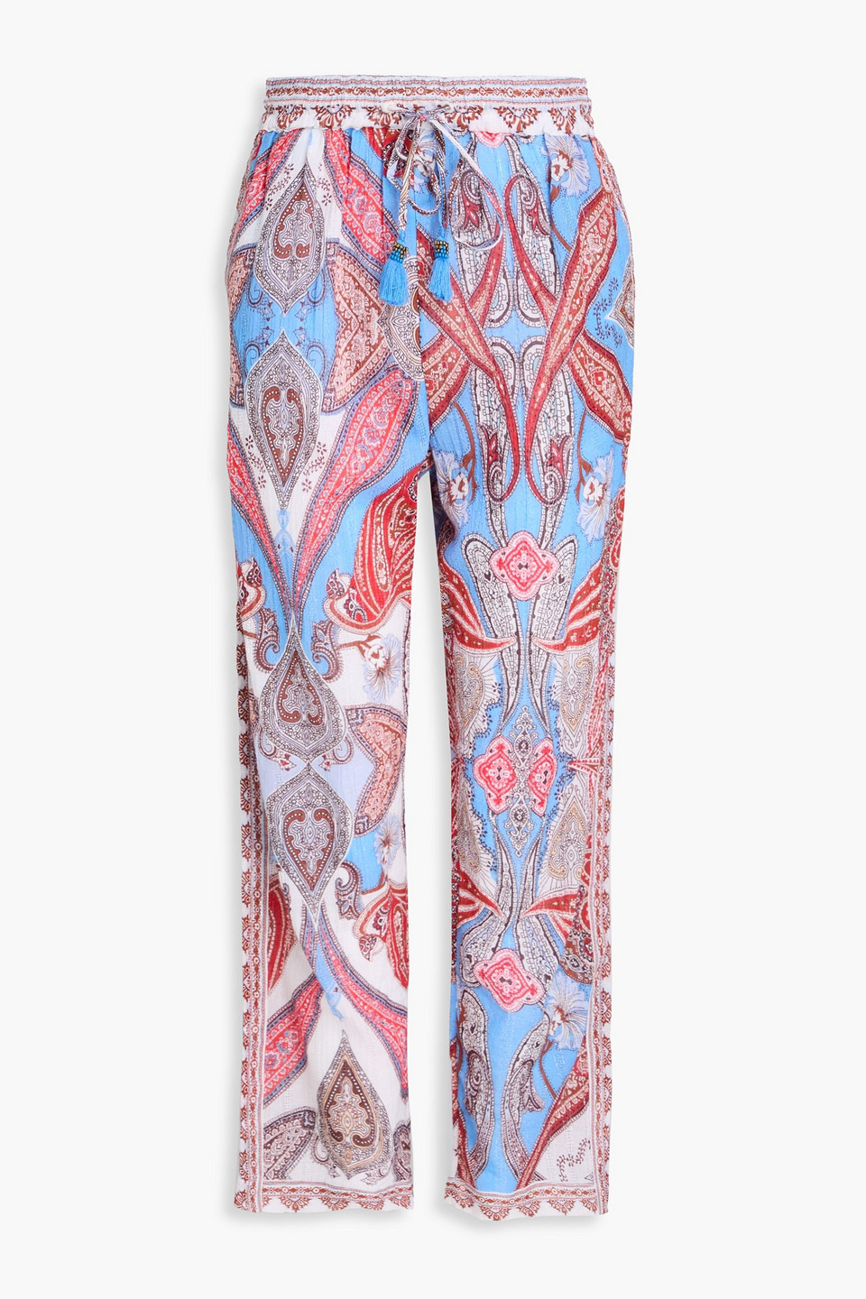 farm rio - paisley-print cotton-blend gauze tapered pants - blue - xs