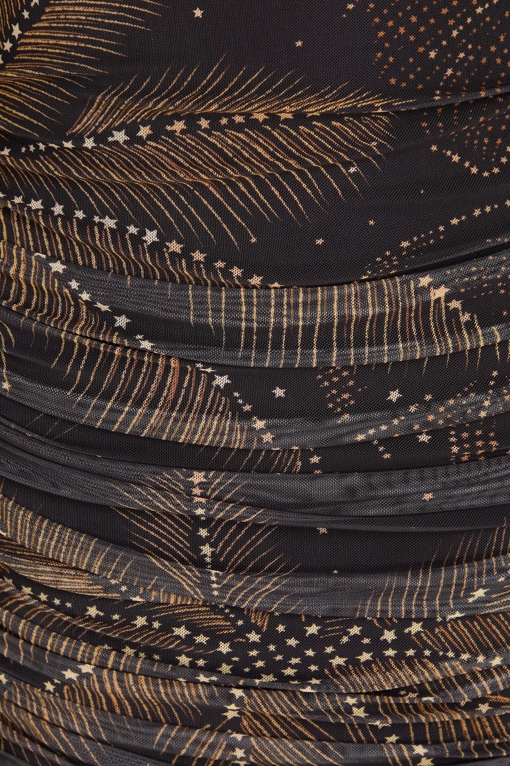 FARM RIO Ruched printed stretch-mesh dress