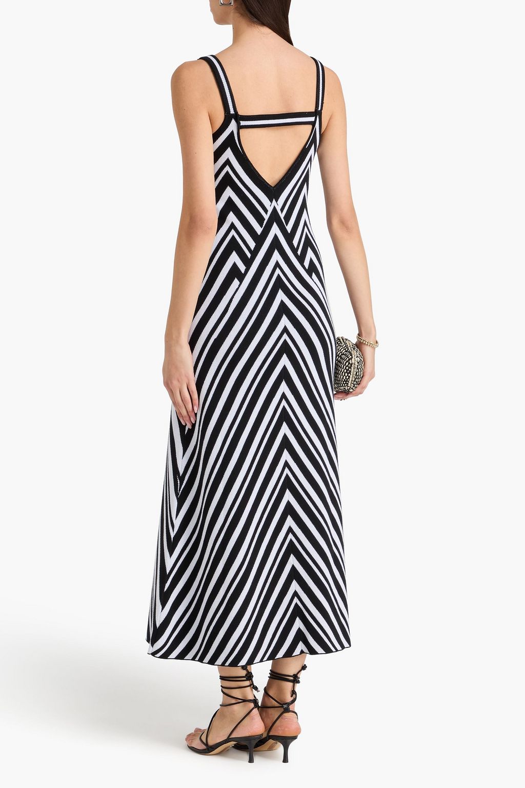 FARM RIO فستان متوسط الطول من مزيج المودال والقطن المخطط بأجزاء مقصوصة