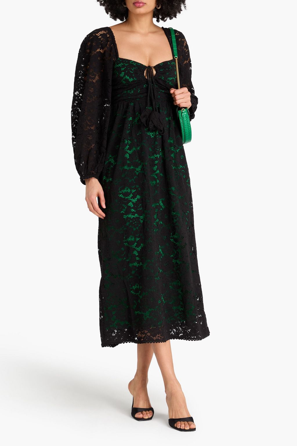 FARM RIO فستان متوسط الطول من الدانتيل المفرّغ