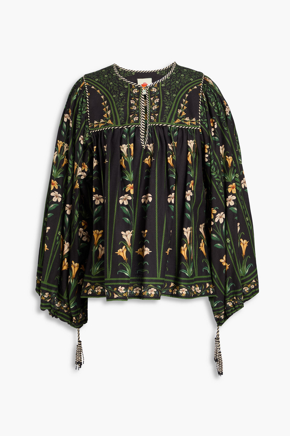 Farm Rio Bead-embellished Floral-print Linen-blend Blouse In Animal Print