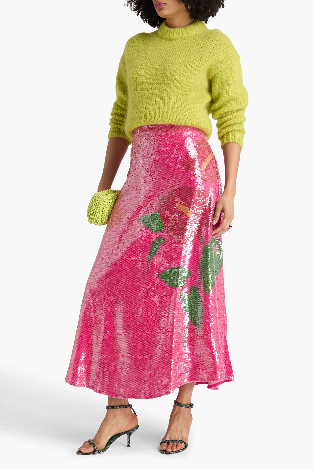 FARM RIO Sequined floral-print crepe maxi skirt