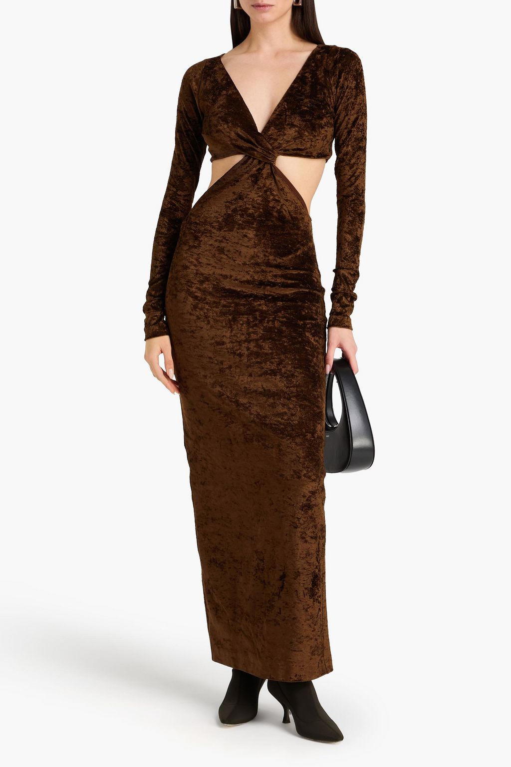 NANUSHKA Twisted cutout crushed-velvet maxi dress