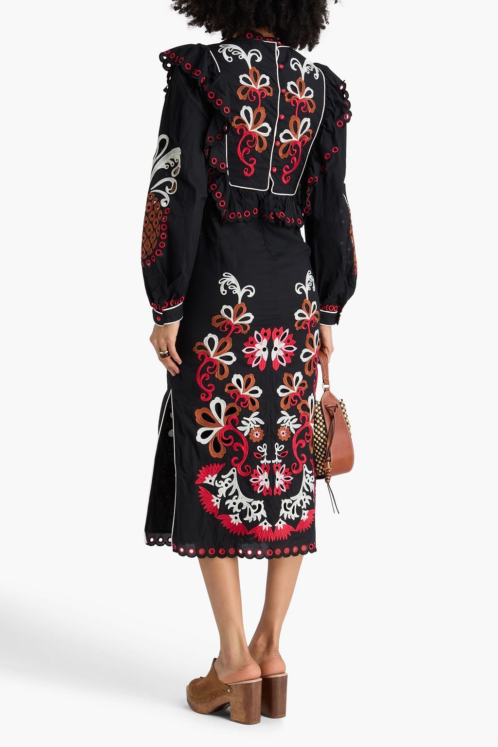 FARM RIO Richilieu embroidered cotton midi dress