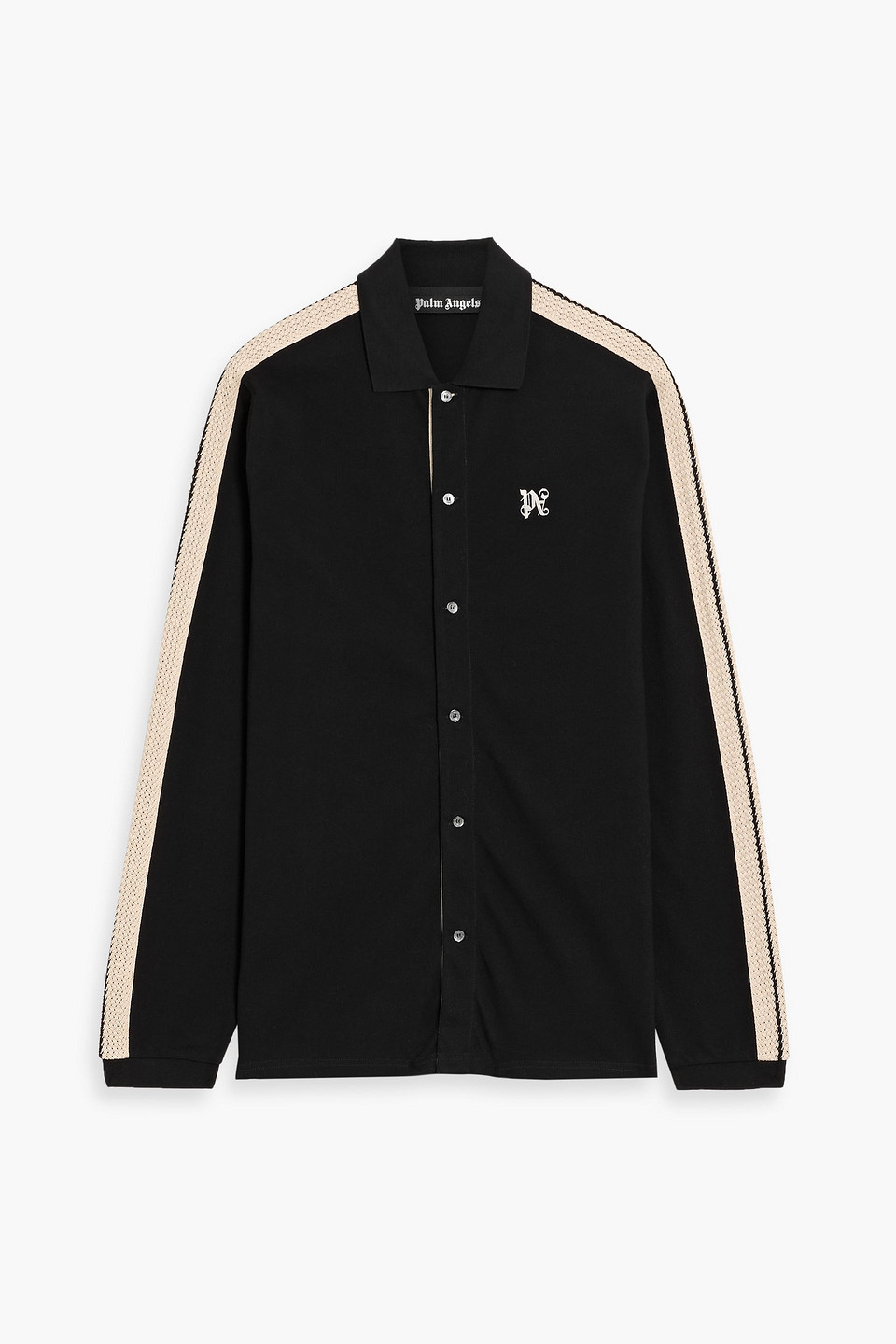 palm angels - crochet-trimmed cotton-piqué shirt - black - m