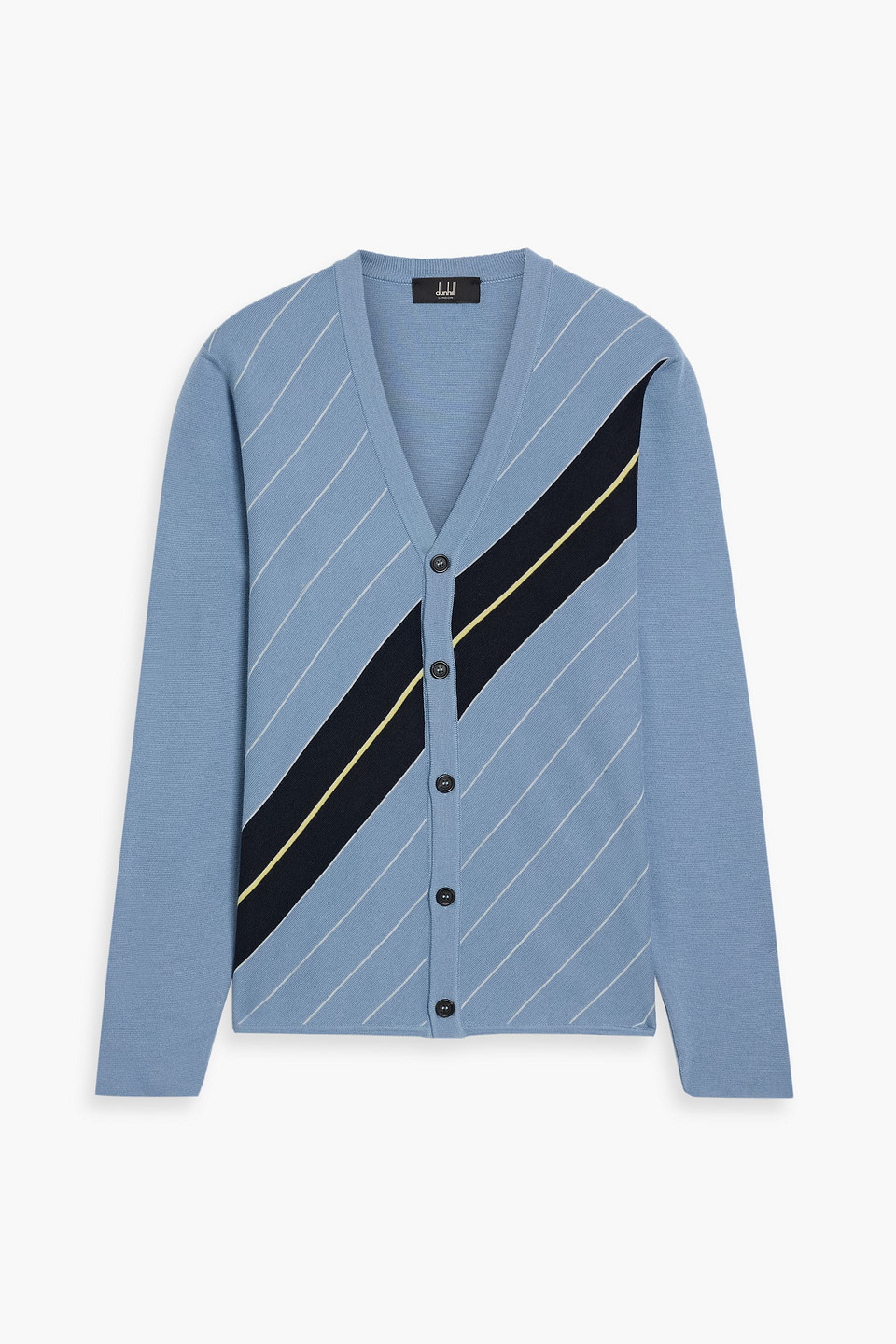 Dunhill Striped Merino Wool And Silk-blend Cardigan In Blue