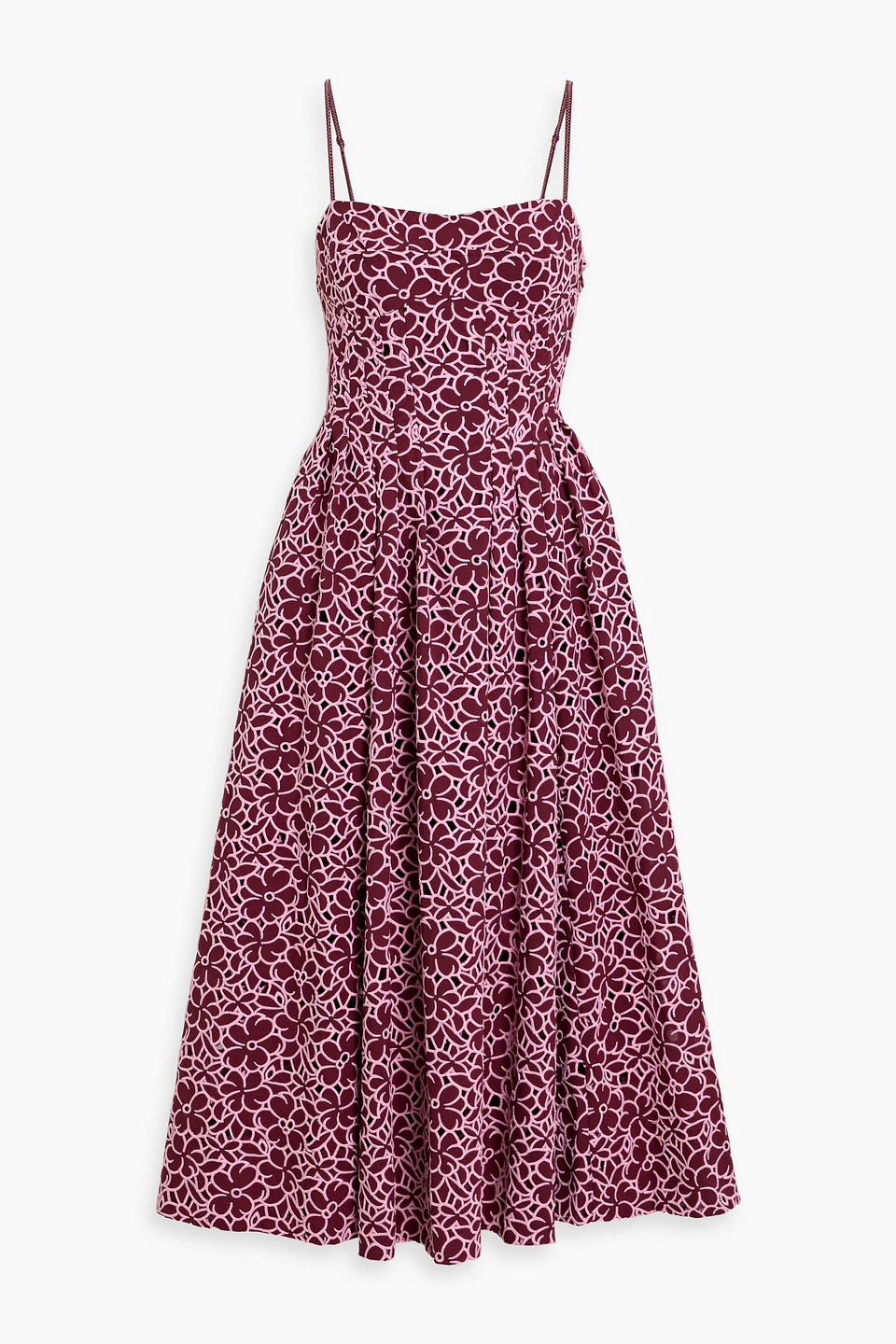 Simkhai Kittiya Pleated Broderie Anglaise Cotton Midi Dress In Burgundy
