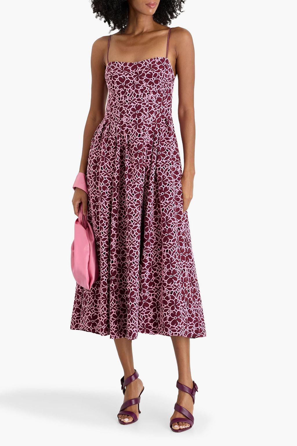 SIMKHAI Kittiya pleated broderie anglaise cotton midi dress