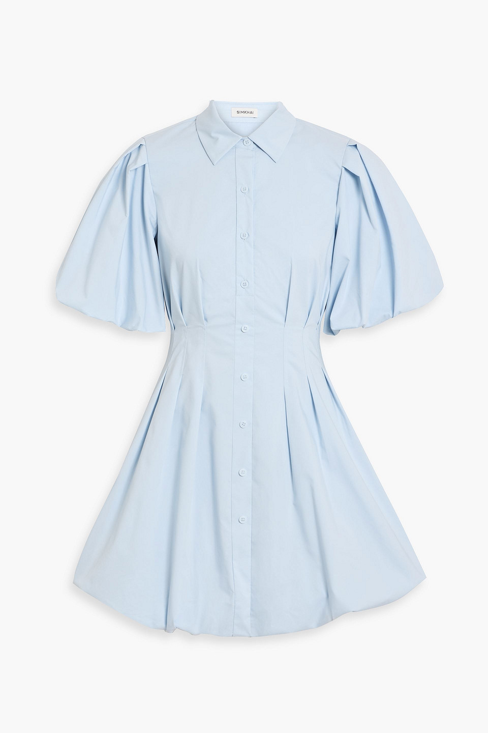 Simkhai Cleo Pleated Cotton-blend Poplin Mini Shirt Dress In Blue