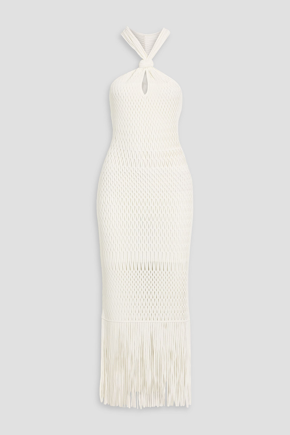 Simkhai Sanchez Fringed Open-knit Midi Dress In White